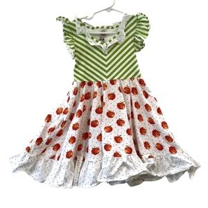 OLIVE MAE USA Boutique Ruffled Twirl Dress Apples And Green Chevron Size 4T NWT